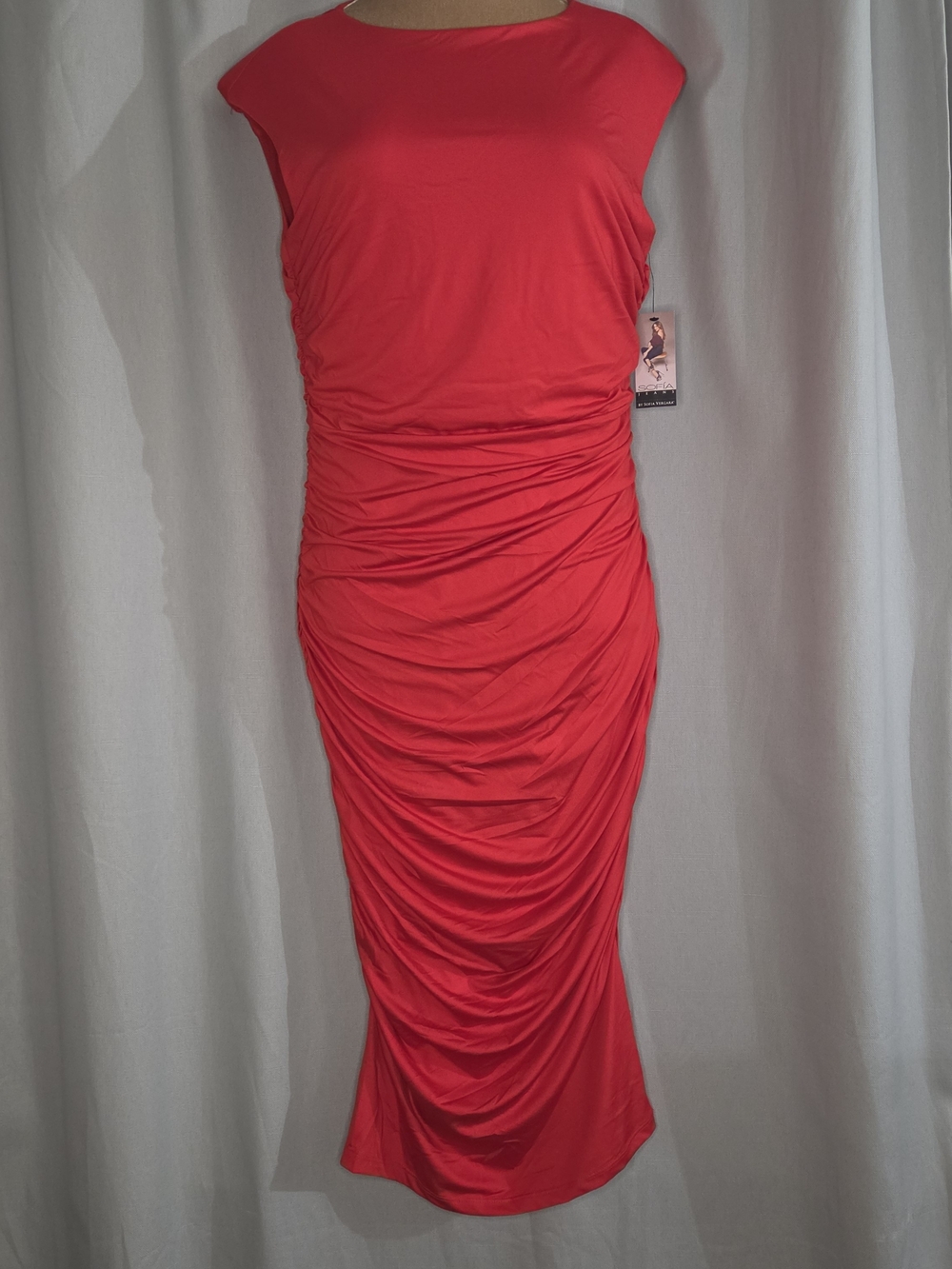 NWT Sofia Jeans Ruched Red Sleeveless Sheath Dress Size Large